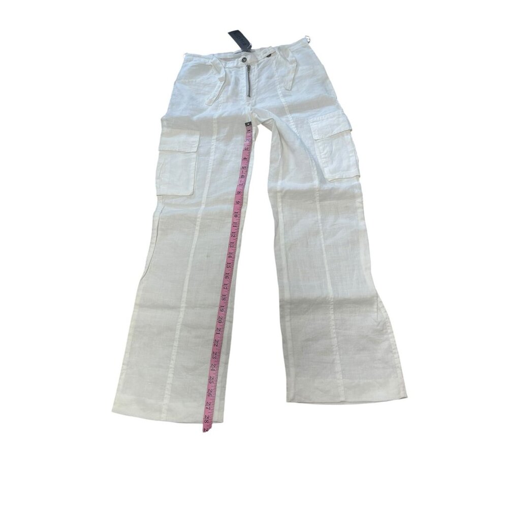 White Linen‎ Cargo Pants Miss Edith Size S Lightweight & Breathable With Pockets - Picture 12 of 12